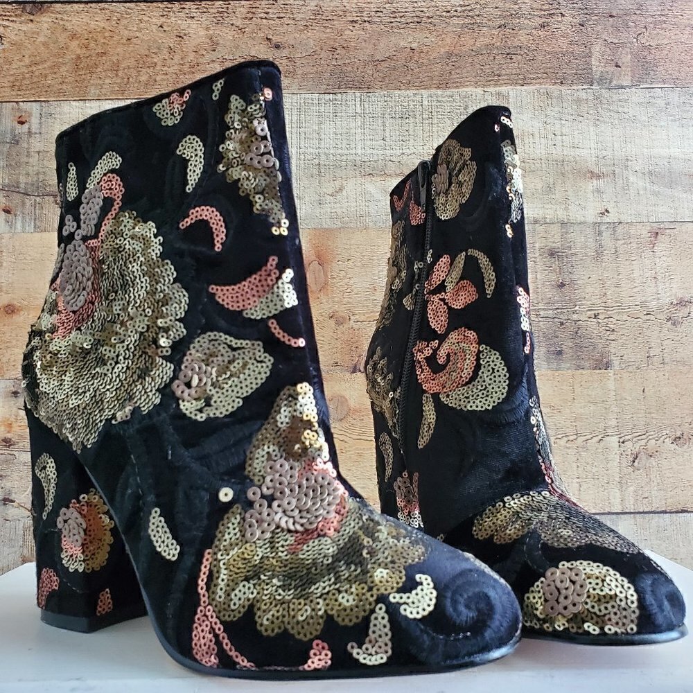 ALDO VELVET SEQUIN ANKLE BOOTIES